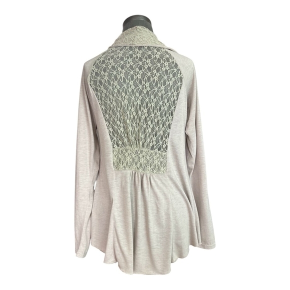 Women’s Cardigan A’REVE Asymmetrical Beige Lace Jacket Long Sleeve Cardigan Top - Picture 4 of 6